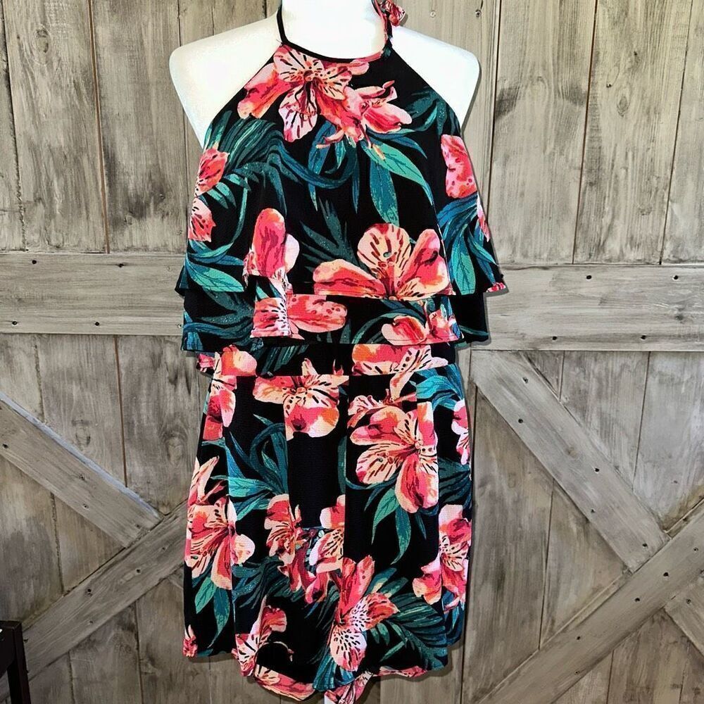 Always Indigo Floral Halter Romper